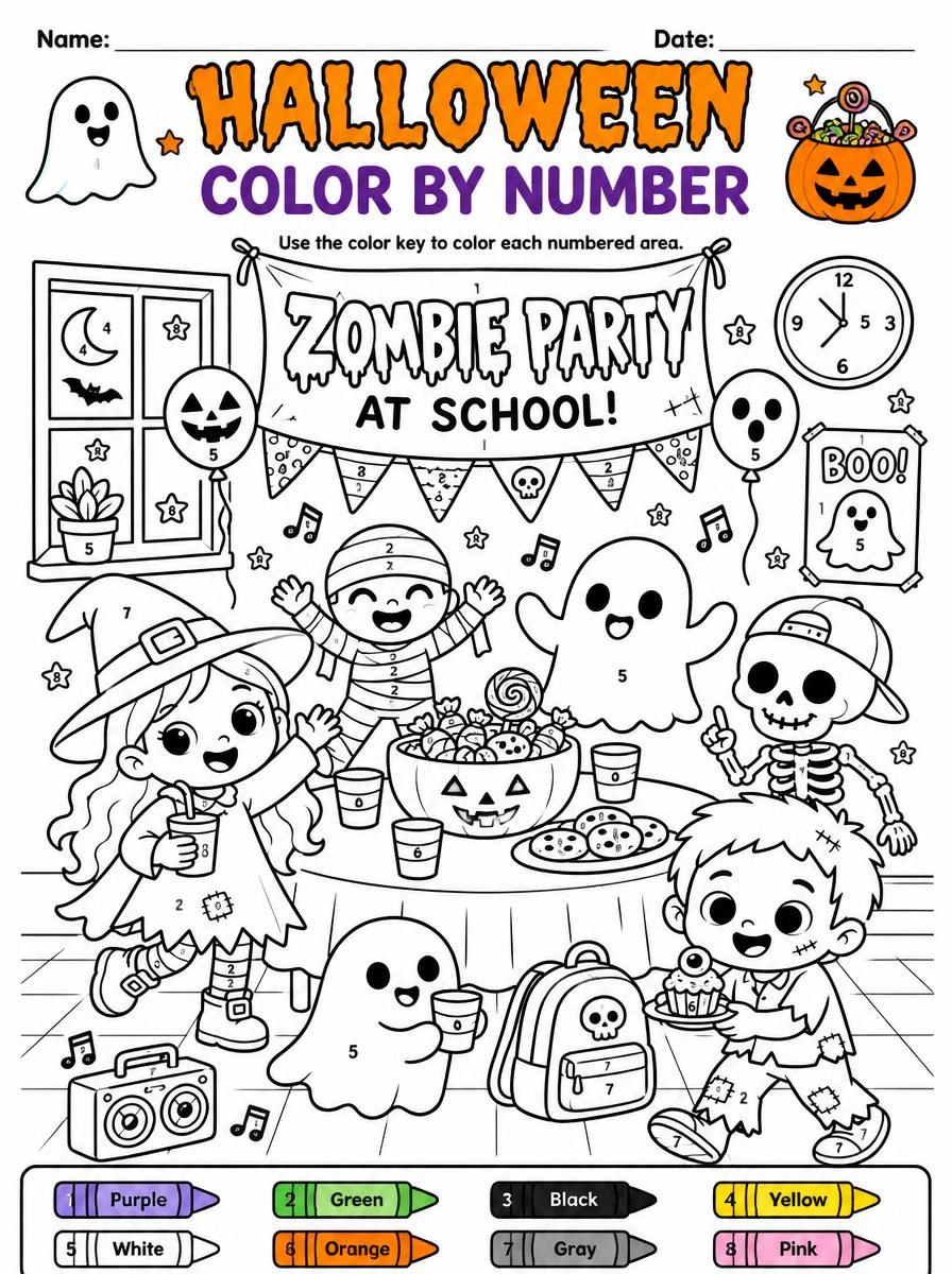 Color by Number Halloween Activity Page