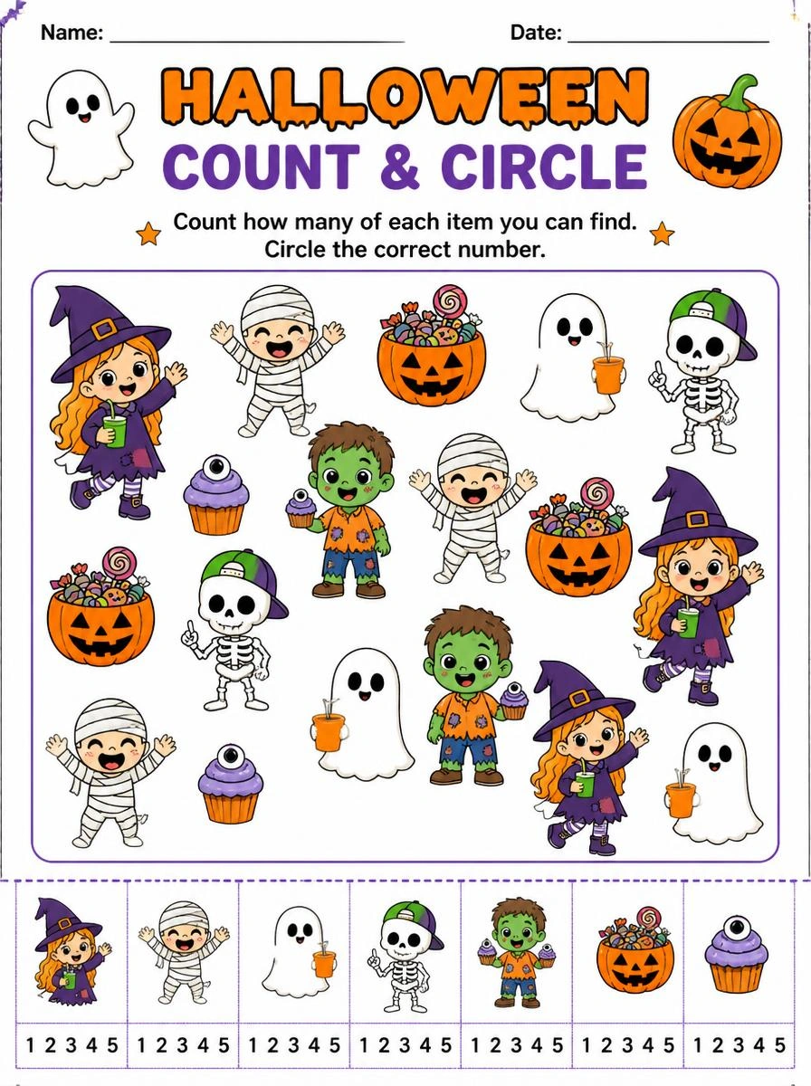 Count and Circle Halloween Activity Page