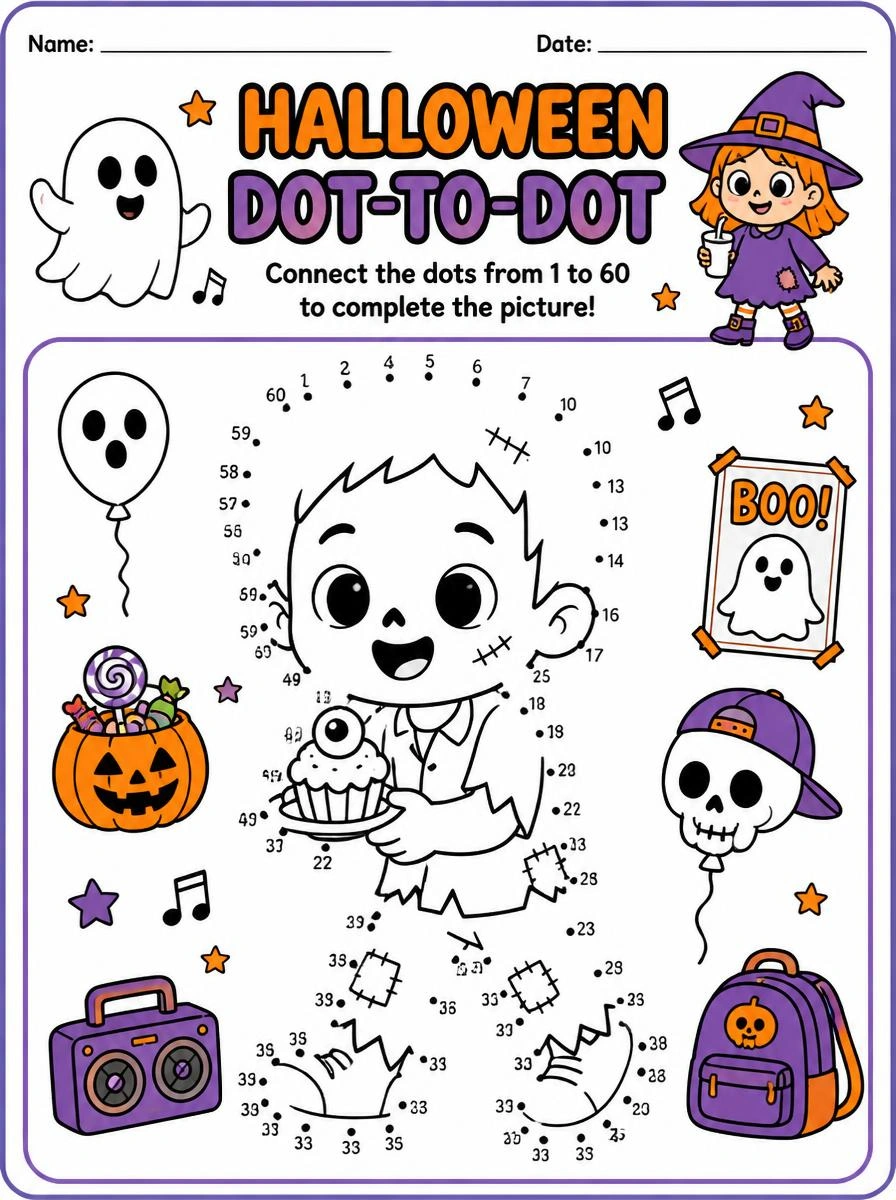 Dot to Dot Halloween Activity Page