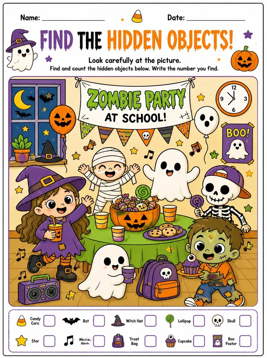 Halloween Hidden Objects Activity Page