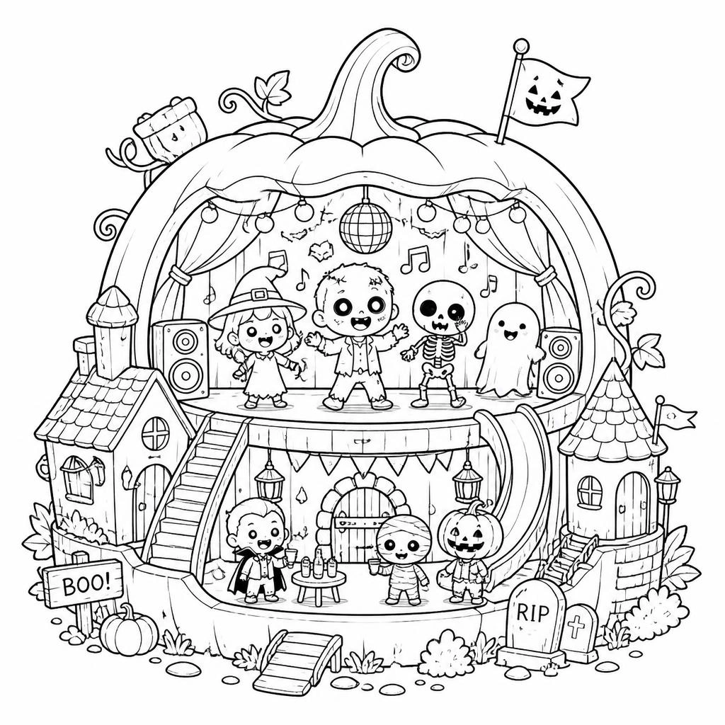 Halloween Coloring Page — Whimsical Fantasy Dwelling