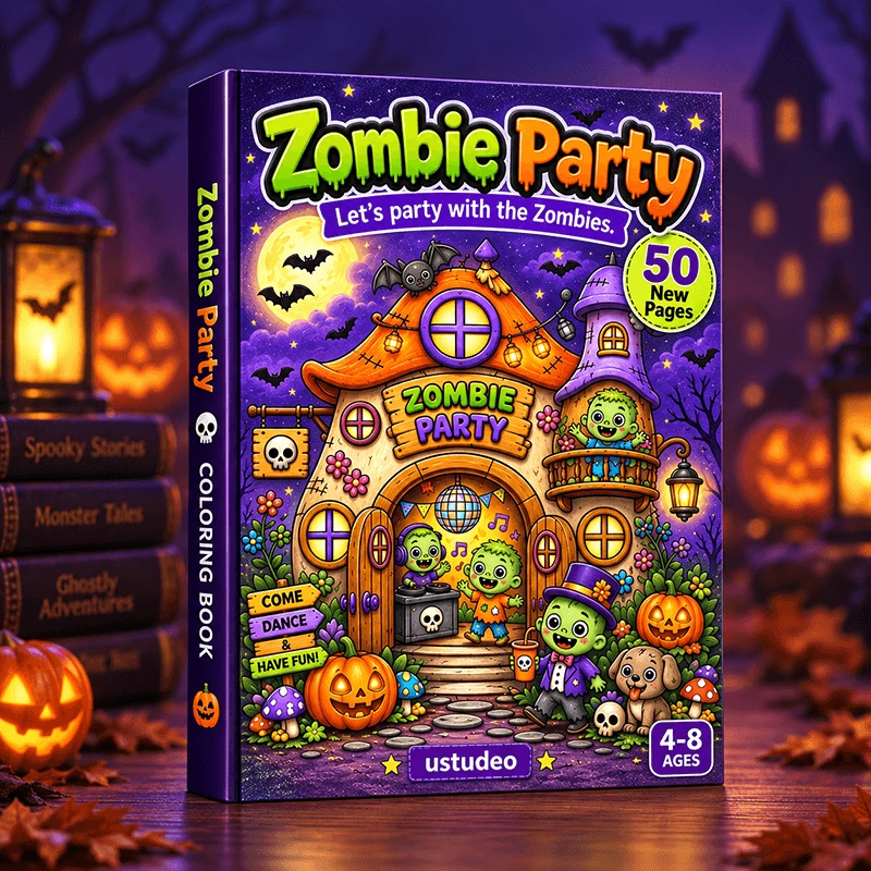 Halloween coloring book cover render style 05