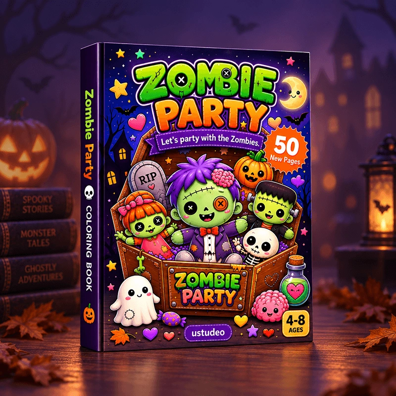 Halloween coloring book cover render style 02