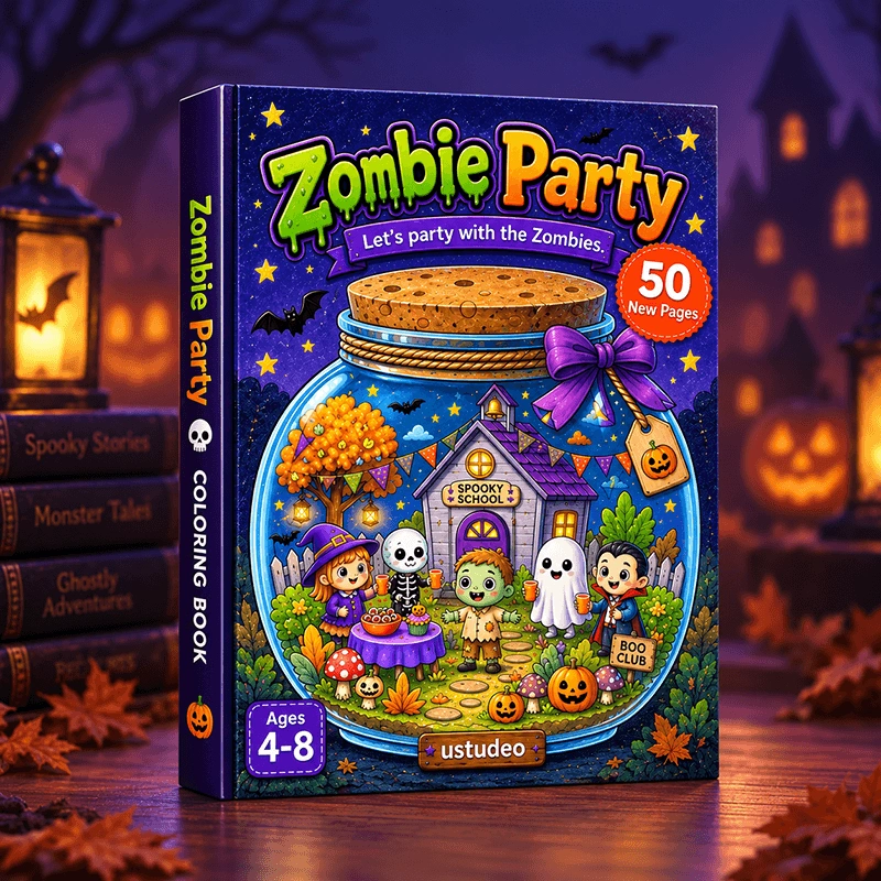Halloween coloring book cover render style 04