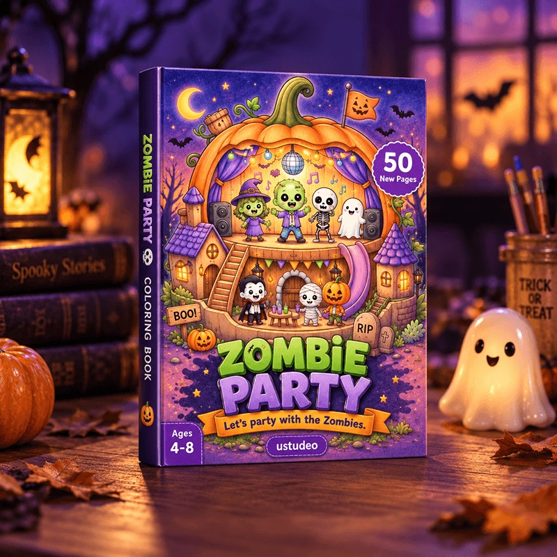 Halloween coloring book cover render style