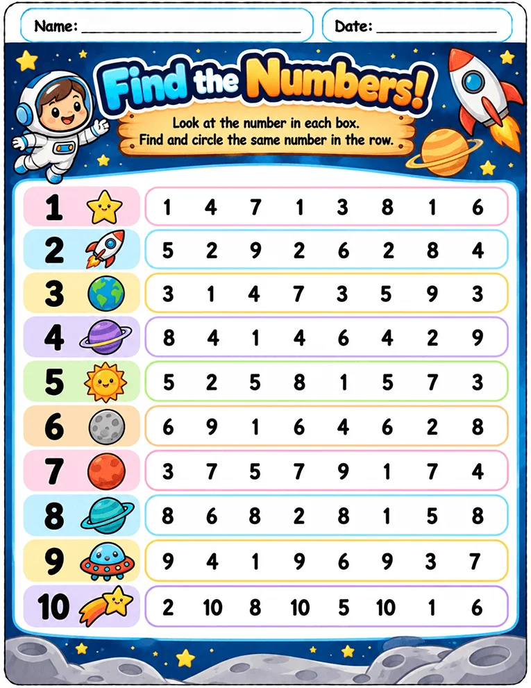 Number Recognition worksheet